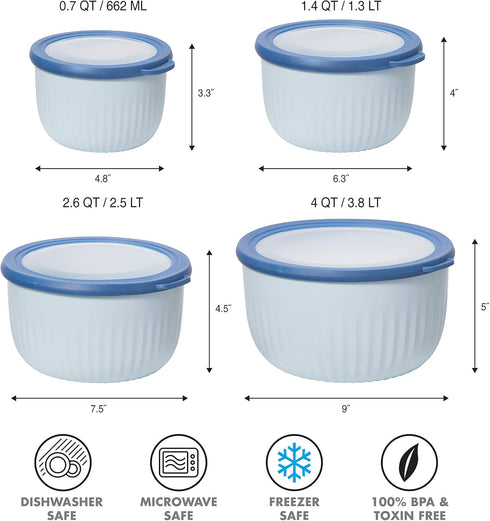 Oggi Prep, Store & Serve Plastic Bowl w/See-Thru Lid- Dishwasher, Microwave & Freezer Safe, (4 qt) Blue w/Dk Blue Lid...