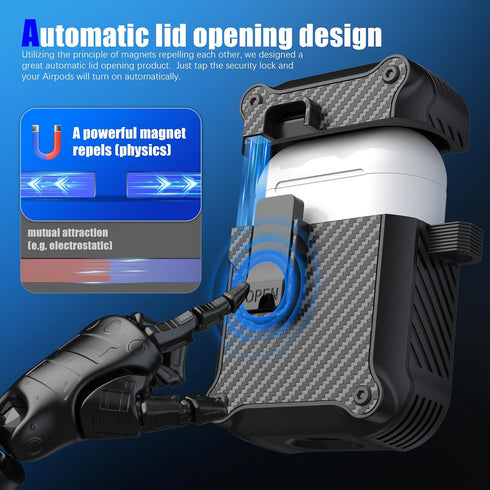 RFUNGUANGO for Airpods 2nd and 1st Generation Protective Cases Automatic Pop-up with Safety Lock Clip, Full Body Shockproof Hard Case with Keychai...