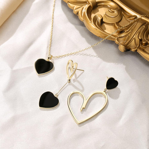 Flyonce Valentines Jewelry Set Mismatched Heart Jewelry Set for Women, Heart Pendant Necklace Asymmetric Earrings Set Valentines Day Gifts for Her...