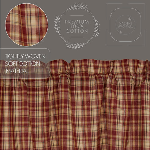 VHC Brands Rustic Thanksgiving Kitchen Beckham Plaid Rod Pocket Cotton Hanging Loops 16x60 Curtain, Valance, Rust Red...
