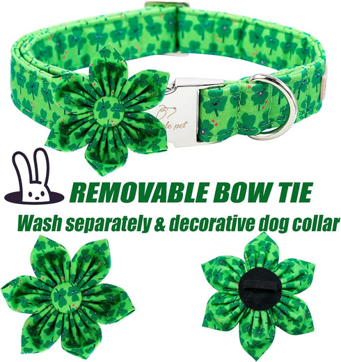 2023 NEW St.Patrick's Day Dog Collar with Flower Tie-Babole Pet, Cute Clover male Dog Collar with Safety Metal Buckle Adjustable Puppy Collars for...