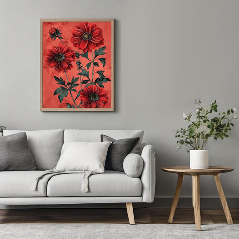 Posterizer 1 pcs-big red flowers with red background-Floral & Botanical Art-Abstract & Modern Art-Decor for Home & Office- UNFRAMED Wall Art...