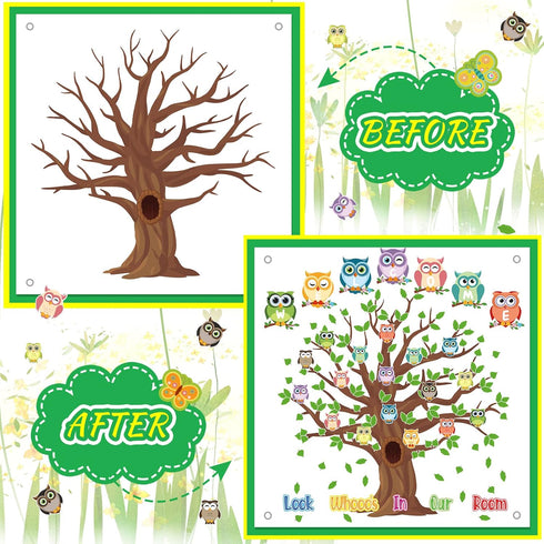Tatuo 125 Pcs Classroom Tree Bulletin Board Set 47 x 46 Inch Tree Background Owl Leaves Dot Bulletin Board Cutouts for Elementary School Teacher C...