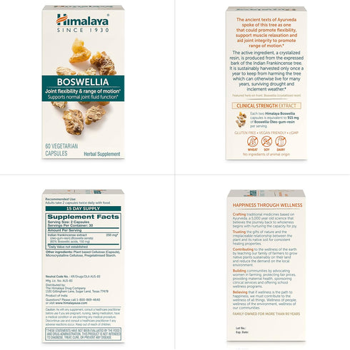 Himalaya Boswellia, Joint Support for Mobility and Flexibility, Promotes Tissue Preservation, 250 mg, 60 Capsules, 1 Month Supply, 2 Pack...