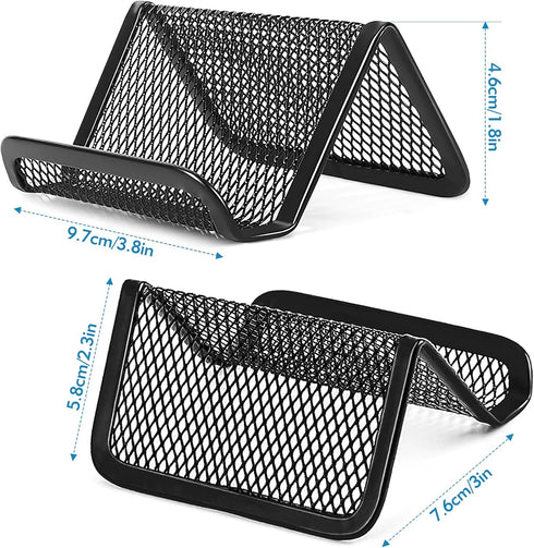 2 Pcs Black Business Card Holder Desk, Wire Mesh Business Card Holder Display, Desktop Business Card Stand, Metal Business Card Display Holder for...