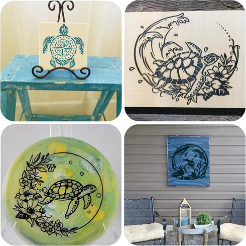 15 Pieces Ocean Stencils Reusable Sea Turtle Seahorse Templates Dolphin Octopus Stencils Summer Tropical Beach Stencils for Painting on Wood DIY C...