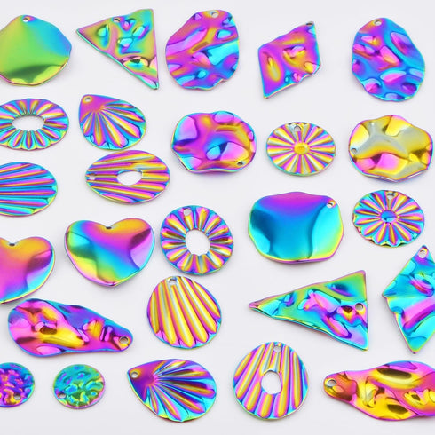 26 Pieces Geometric Shape Earring Blanks Charms Stainless Steel Rainbow Color Blank Pendants Stamping Dangles for DIY Necklace Crafts Jewelry Maki...