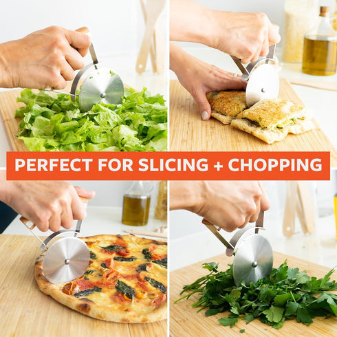 Full Circle Slice, Stainless Steel Precision Pizza Wheel with Safety Cover: Effortless Slicing, Innovative, Eco-Friendly. Dishwahser Safe....