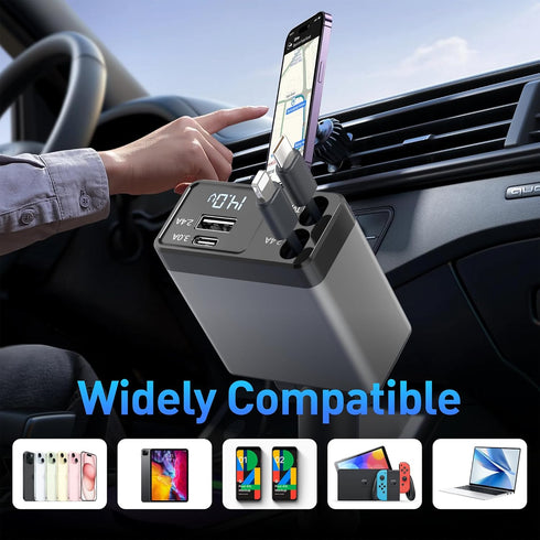 Retractable Car Charger, 4 in 1 Fast Car Phone Adapter 66W, Retractable Cables and USB Car Charger,Compatible with iPhone 15/14/13/12/11/10,iPad,G...