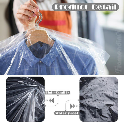 Framendino, 20 Pack 23.63" X 60" Dry Cleaning Plastic Bags Disposable Clothes Cover for Hanging Clothes...