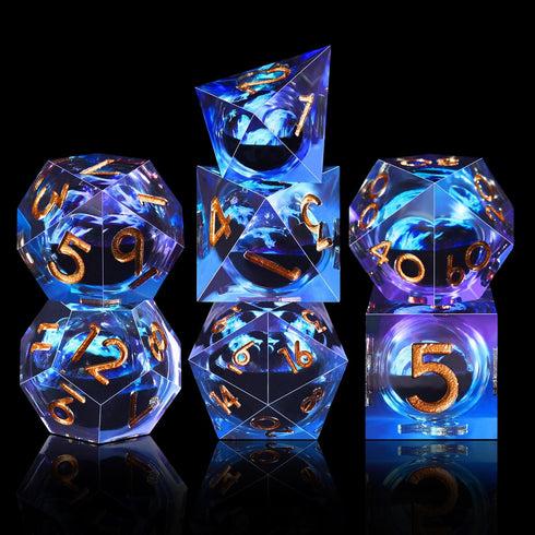 AUSTOR 7 Die DND Dice Set 7 Pieces Blue Flame Dragon Resin Dice Role Playing D and D Dice D20 D12 D10 D8 D6 D4 Sharp Edge Dungeons and Dragons Dic...
