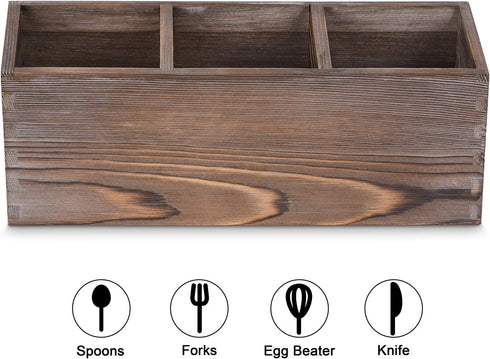Wooden Silverware Organizer, 3 Spacious Compartments Cooking Spatula Holder, Silverware Storage Kitchen Utensil Flatware Caddy...