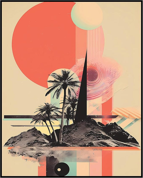 Posterizer 1 pcs-beach and sunset vibes aesthetic funky collage-Retro Art-Coastal & Nautical Art-Gift for Nature, Surfers and Beach Lovers- UNFRAM...