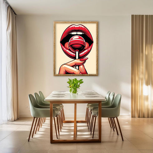 Posterizer 1 pcs-Pop Art Lips-Retro Minimalist Art-Abstract & Modern Art-Gift for Woman, Women, Wife, Girlfriend-Living Room Bedroom Decor- unfram...