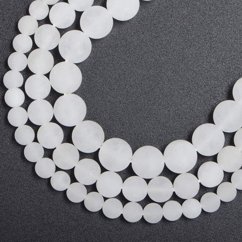 6mm Natural Matte White Jade Round Gemstone Frosted 120Pcs Bulk Loose Beads for Jewelry Making Bracelet with Stretch Beading Cord LPBeads...