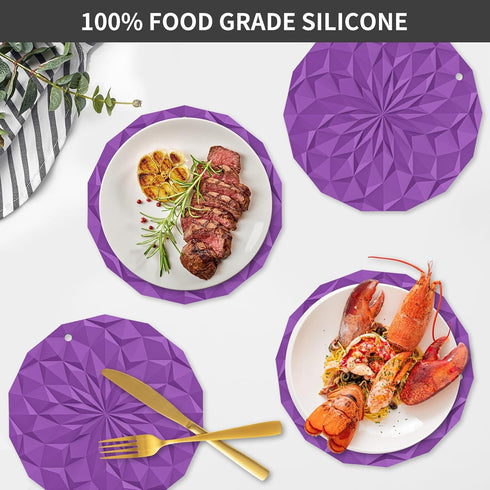 ME.FAN Silicone Trivet Mats - 4 Pack Pot Holders - 7.4'' Thickened Hot Pads for Hot pots, Pans and Dishes, Heat Resistant Silicone Trivet for Tabl...