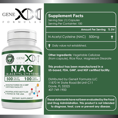 GENEX NAC 500mg (100 Capsules) N-Acetyl Cysteine, Supports Liver Health - Non-GMO, Gluten Free, Vegan (3 Month Supply)...