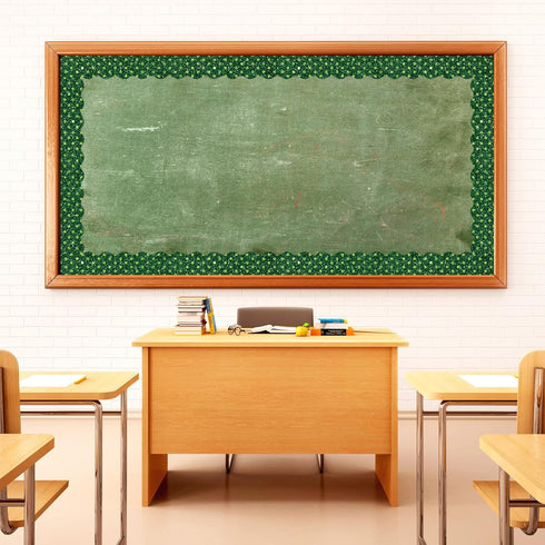 Whaline 69Ft St. Patrick's Day Glitter Bulletin Board Borders 5 Designs Shine Green Shamrock Stripe Dot Decoration Trim Bulletin Board Stickers fo...
