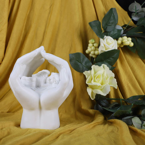 Sleeping Resting Angel in God's Hand with Colorful Light Fairy Garden Deco Cupid Statue Home Deco Cherub Statue Baby Sculpture Figurine Memorial...