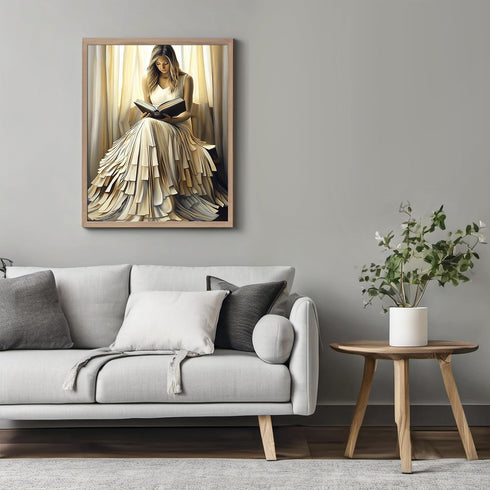 Posterizer 1 pcs-elegant woman in a white gown reading a book 1-Abstract & Modern Art Gift for Art Lovers Living Room Bedroom Decor- unframed wall...