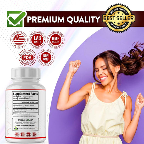 Organic Berberine with Ceylon Cinnamon 2175mg - Premium berberine supplement high purity extract USDA Organic, support immune system, Berberine Pl...