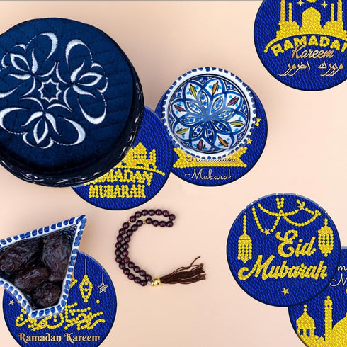8 Pieces Ramadhan Diamond Coasters Kit with Holder DIY Ramadhan Festival Diamond Art Coasters for Beginners Adults Kids Art Table Home Craft Gift ...