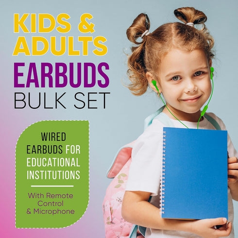 10 Pack Multi Color Kid's Wired Microphone Earbud Headphones, Individually Bagged, Disposable Earbuds with Mic Ideal for Students in Classroom Lib...