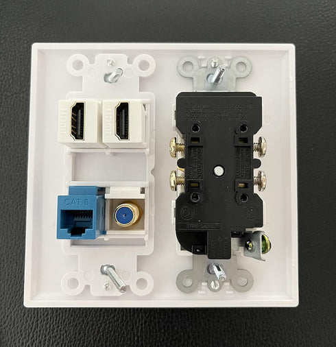 IBL-15A Power Outlet, 2 Port HDMI, 1 Cat6 Ethernet, 1 Coax Cable TV Wall Plate in White...
