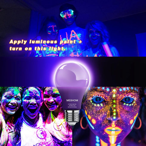 4 Pack A19 LED Black Light Bulbs,9W (100W Equivalent) E26 Base Dimmable Black Lights, UVA Level 385-400NM, Halloween Light Bulbs?Glow in The Dark?...