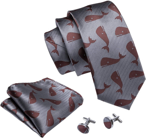 Barry.Wang Fun Animal Ties for Men Designer Handkerchief Cufflink WOVEN Casual Necktie Set Festival...