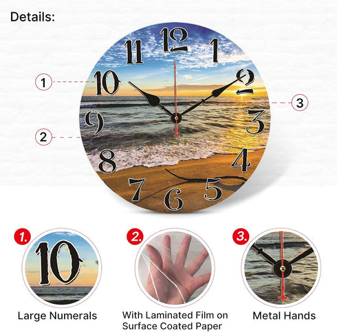 TAHEAT Beach Waves in The Sunset Wall Clock, Silent Non Ticking Battery Operated Clocks, Easy to Read Decorative Wall Clock for Bedroom/Kitchen/Li...
