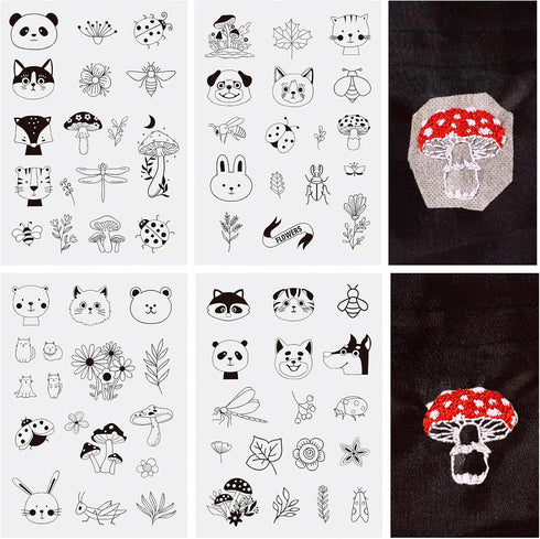 Magibeads 68 Patterns Animal Mushroom Water-soluble Embroidery Dog Cat Flower Ladybug Dragonfly Stick and Stitch Embroidery Paper Starter Kit for ...