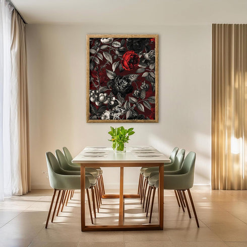 Posterizer 1 pcs-gothic romantic red-black-grey flowers-Floral & Botanical Art-Abstract & Modern Art-Decor for Home & Office- UNFRAMED Wall Art...