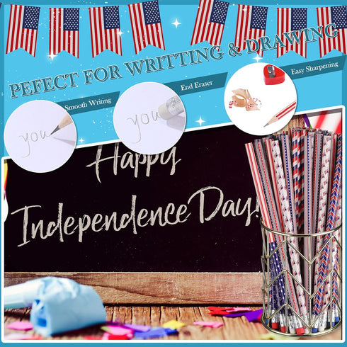 American Flag Pencils Wooden Patriotic Pencils for 4th of July USA Independence Day Parades Party Favors School Office Supplies (72 Pieces)...