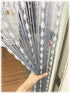 Door String Curtain Flat Silver Ribbon Thread with Shaggy Tassel Room Divider, 39’’x79’’ (Grey-style2)...