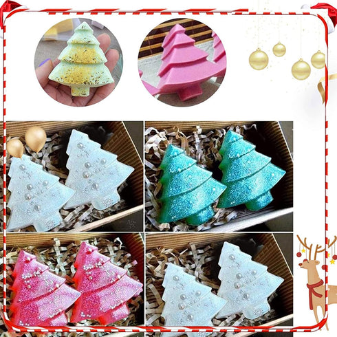 Christmas Silicone Molds Red Green Xmas Tree Candy Chocolate Mould Christmas Non-Stick Fondant Baking Mold for Handmade Soap Pudding Jelly Ice Cub...