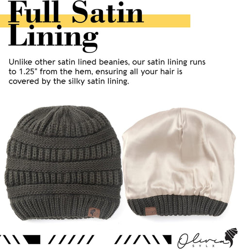 Olivia Sylx Satin Lined Beanie for Women - Satin Beanie,Silk Beanie, Satin Lined Winter Hats for Women & Slouchy Beanie...