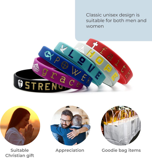 Inkstone Christian Inspirational Bible Silicone Rubber Wristbands 12 Pack - Motivational Wristbands Bracelets for Men & Women - Personalized Pack ...