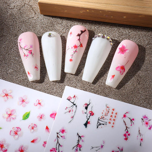 JMEOWIO 10 Sheets Spring Flower Nail Art Stickers Decals Self-Adhesive Pegatinas Uñas Summer Floral Sakura Nail Supplies Nail Art Design Decoratio...
