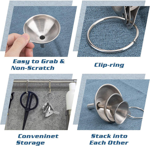 3pcs Small Kitchen Funnels for Filling Bottles, Food Grade Metal Funnels for Kitchen Use, Stainless Steel Funnel for Essential Oil Spices Liquid...