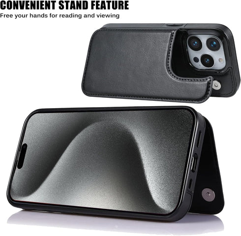 Wallet Case Compatible with iPhone 15 Pro Max(6.7"),Slim Protective case with Card Holder with 1 Screen Protective Glass,Premium PU Leather Kickst...