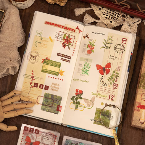 508pcs DIY Aesthetic Scrapbooking Supplies Kit - Vintage Junk Journal Kit Mystical Jungle Journal Stickers for Journaling Plant Butterfly Flower M...