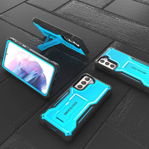 ExoGuard for Samsung Galaxy S21 Plus 5G Case, Rubber Shockproof Full Body Cover Case for Samsung S21 Plus Phone 6.7 Inch, Built-in Kickstand (Blue...