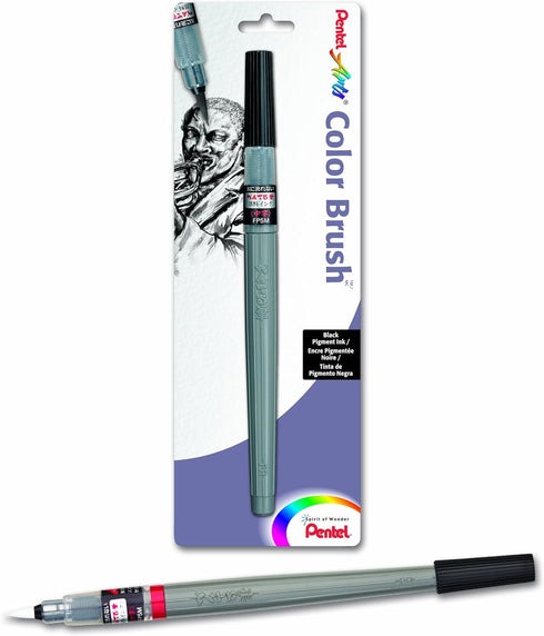 Pentel Arts Color Brush with Pigment Ink, Medium Tip, Black Ink, Pack of 1 (FP5MBPA)...