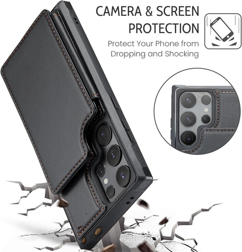 Asuwish Phone Case for Samsung Galaxy S24 Ultra 5G Wallet Cover with Screen Protector and RFID Blocking PU Leather Credit Card Holder Stand Cell A...