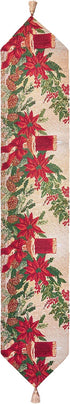 Decorative Christmas Poinsettias Candles Design Tapestry, 13" X 70" Table Runner...