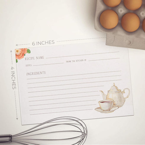 Tea Recipe Cards, 4x6 in, Water-Resistant, Double Sided (Vintage Tea)...