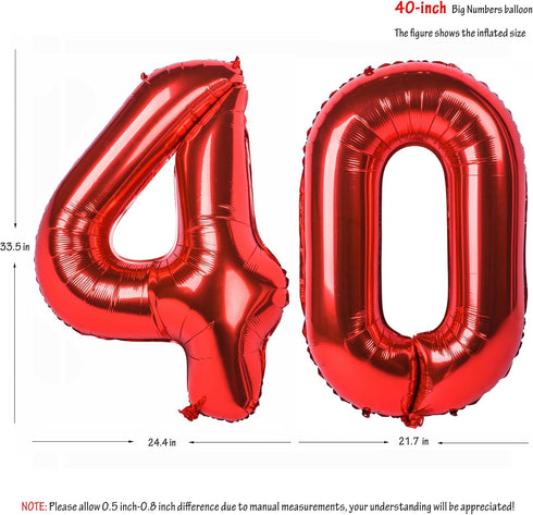 40 In red Number Balloons Helium Foil Mylar Balloon Birthday Party banquet Decoration Digital 40...