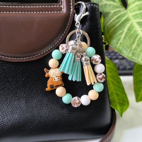 Silicone Beaded Keychain Wristlet Bracelet,Key Wrist Jesus Cross Keychains for Women Girls...