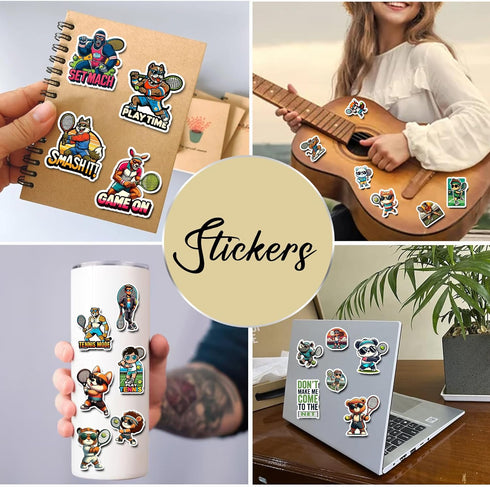Pack 50 PCS Tennis Stickers Print Waterproof Vinyl Decals Items for Boys Men Adults Teens Sports Players Decorations Car Phone Case Water Bottles ...
